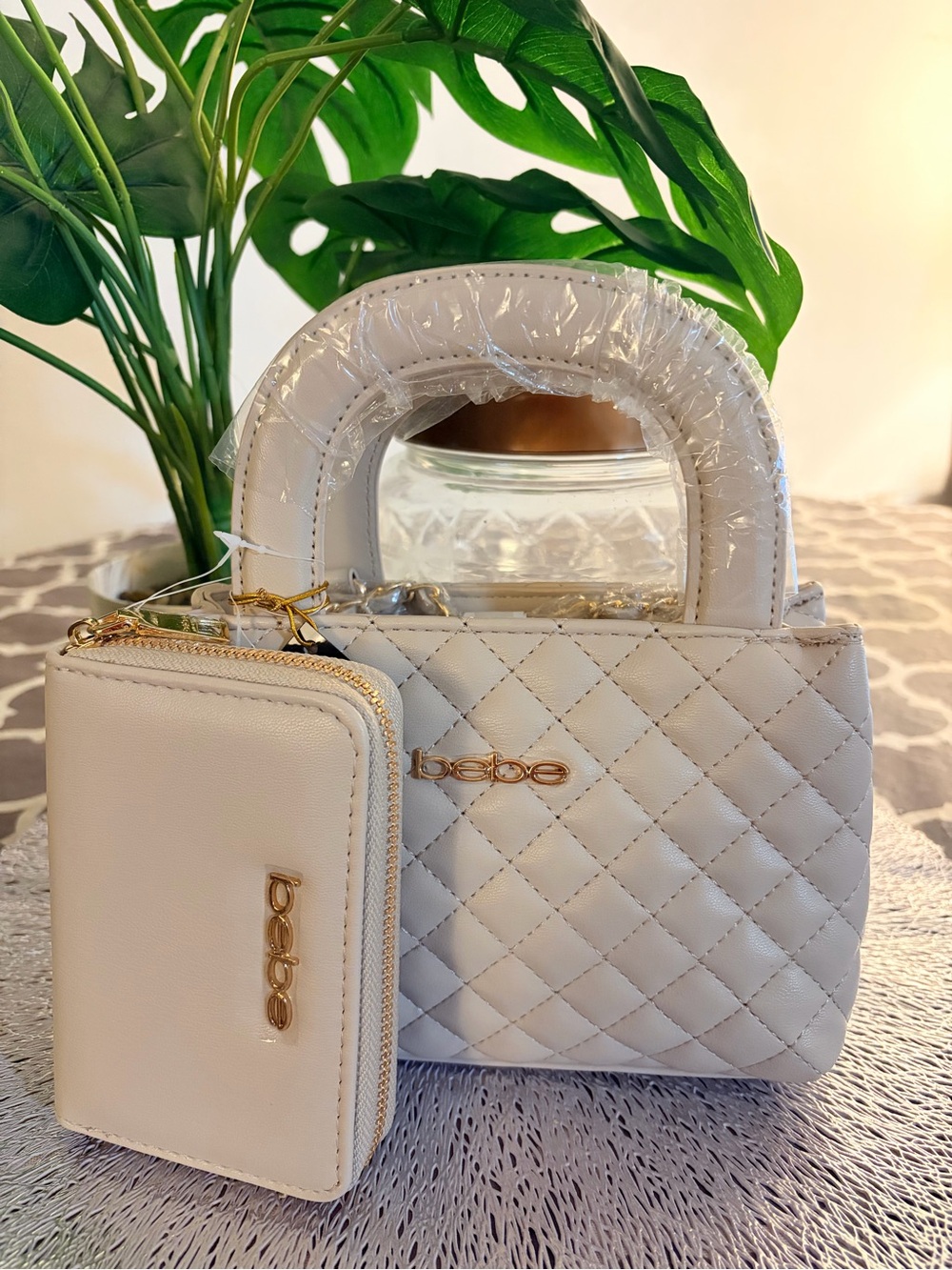 Bebe Sofie Small Satchel Stone with Wallet Top Handle Crossbody Bag - NWT